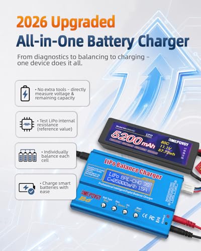 B6 Battery Balance Charger 2026 Upgraded 80W Discharger for NiMH/NiCd (1-15S) LiPo/Li-ion/Life Battery (1-6S) RC Hobby Batteries Balance Charger with AC Power Supply