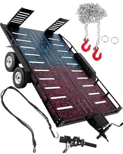 RC Trailer for 1/8 1/10 RC Crawler TRX4 TRX6 Redca t Scout II Gen8 Tamiya Scx10 II D90 Wraith,Aluminum RC Heavy Duty Truck and RC Rock Cars Trailer with RC Trailer Hook Coupler,Colorful - color: (Aluminum Rc Trailer) - Colorful