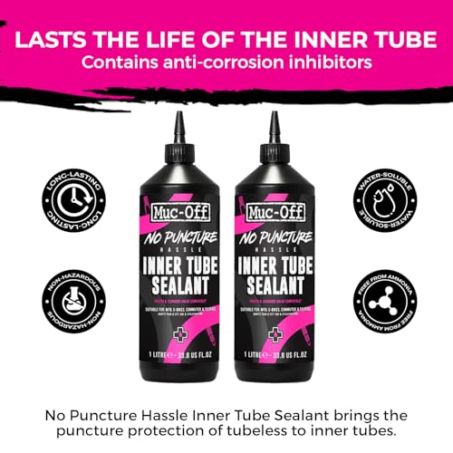 Muc-Off No Puncture Hassle Inner Tube Sealant 1Liter (Pack of 2) | Easy-to-Install Puncture Protection for Inner Tubes | Seals Holes Up to 4mm | Compatible with Presta & Schrader - size: 1L (Pack of 2)