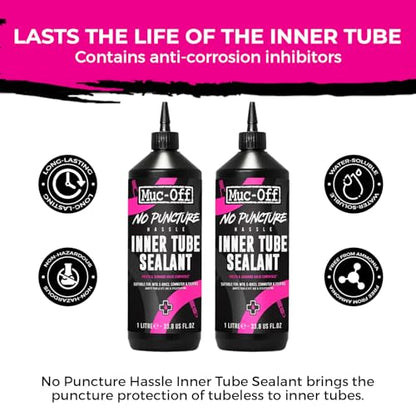 Muc-Off No Puncture Hassle Inner Tube Sealant 1Liter (Pack of 2) | Easy-to-Install Puncture Protection for Inner Tubes | Seals Holes Up to 4mm | Compatible with Presta & Schrader - size: 1L (Pack of 2)