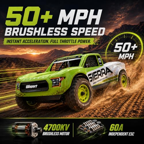 UDIRC 1203PRO 1/12 RC Short Course Truck, 50MPH 3S Brushless Fast RC Car with Gyro and Center Diff for Adults, 4WD All Terrain Desert Truck RTR, 3S Battery Included, 4-Color LED Light System