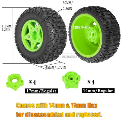 RC 12mm/14mm Hex Wheels & Tires for 1/10 RC Scale Truck,RC Truck Tires for 1/10 Slash 2WD 4×4 Senton Axia1 L0SI Red cat Rc 4wd,4PCS,Green - color: Green(4pack)