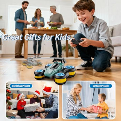 Remote Control Car RC Stunt Cars Toy Gifts - High-Speed Drift 360 Flips Four-Sided Driving Rotating Twist 4WD Offroad Vehicle for Kids Boy Girl Birthday Presents Ages 5 6 7 9 10 11 12 Years Old Green - color: Green