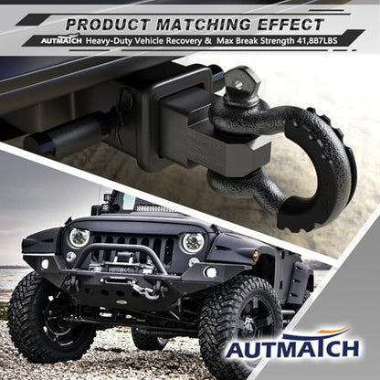 AUTMATCH 3/4" D Ring Shackles (2-Pack) - 41,887 lbs Break Strength | Clevis Shackle with 7/8" Pin & Isolator Washer Kit for Tow Strap, Winch, Towing & Off-Road Vehicle Recovery, Grainstone - color: Grainstone