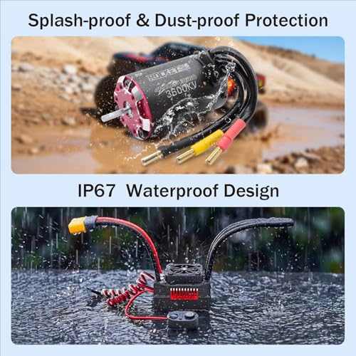 Supersonic 3660 &110A Brushless Motor and ESC Combo Shaft 3.175mm 2S Lipo Applicable to 1/10 Short Course Trucks Monster（4250kv 110A） - style: SUP3660 Motor 4250kv +110A V2