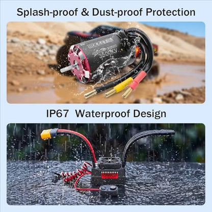 Supersonic 3660 &110A Brushless Motor and ESC Combo Shaft 3.175mm 2S Lipo Applicable to 1/10 Short Course Trucks Monster（4250kv 110A） - style: SUP3660 Motor 4250kv +110A V2