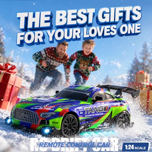 RC Car for Kids, 1:24 4WD High Speed Remote Control Drift Car | 2.4GHz RC drift car with LED lights, 2 Batteries & Drift Tires, dual-mode tires, Birthday gift for boys aged 4-12, Green - color: 1-green