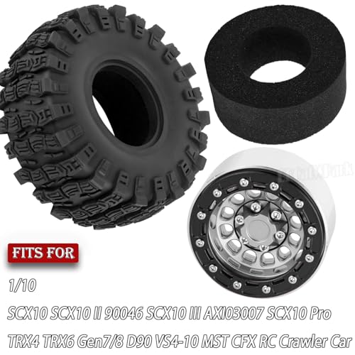 RC 1.9 Beadlock Rims & Wheels Tires w/Adjustable Offset for 1/10 SCX10 TRX4 TRX6 Gen7/8 D90 VS4-10 MST CFX RC Crawler Car,BRCatWPark 4pcs Aluminum Double Rims and Rubber Tires w/Sponge,Silver - color: Silver - (Adjustable Tires)