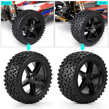 4Pack 12mm Hex Wheel 5 Spoke Rims High Grip Rubber Tires Front Rear Tyres for 1/10 RC Off-Road Buggy Car (Black)