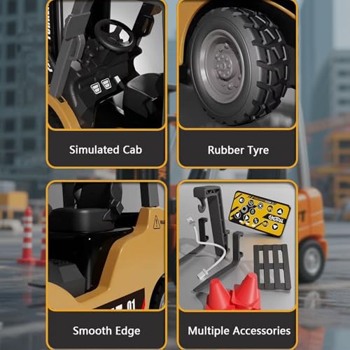 RC Forklift, 1/64 Scale Remote Control Forklift Cranes, 2.4Ghz Metal RC Truck, with Hook & Metal Fork, 2 Speed RC Construction Vehicle, APP Control, Toys for Adults Boys and Girls Gift