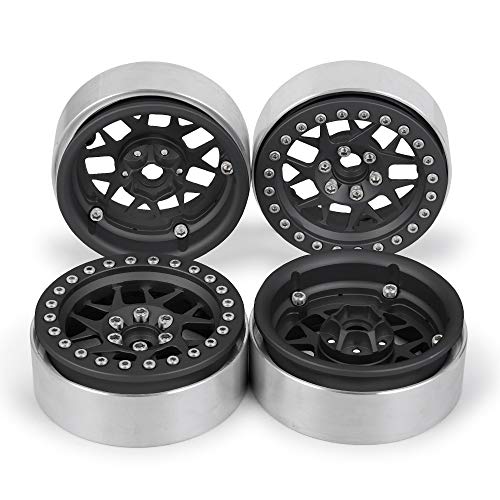 MORLORDY 4PCS RC 2.2 Beadlock Wheels Aluminum Alloy 2.2 inch Wheel Hubs Rims For 1/10 Scale RC Crawler Car SCX10 SCX10 II 90046 SCX10 III AXI03007 D90 TRX4 CC01 Upgrades - Black - color: Black