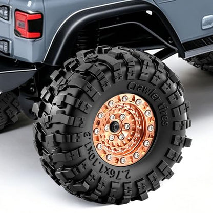 1.3" Beadlock Wheels and Tires for SCX24 TRX4M RC Crawler (Bronze) | CNC Aluminum Beadlock Wheels, Ultra-Soft Sticky Rubber Tires, Built-in Foam Inserts, 70*28mm - color: Bronze 368 F