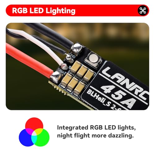 4Pcs 45A ESC 2-6S Brushless ESC Lipo BLHeli_S | Brushless Electronic Speed Controller 45A RGB LED Damped light Support D-Shot 150/300/600 for RC FPV Quadcopter