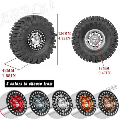 RC 1.9 Beadlock Wheels and Tires for 1/10 SCX10 SCX10 II 90046 SCX10 III AXI03007 SCX10 Pro TRX4 TRX6 Gen7/8 D90 VS4-10 MST CFX RC Crawler Car,Aluminum 1.9 Beadlock Wheel Rims and Tires,Silver - color: Silver for Axial SCX10