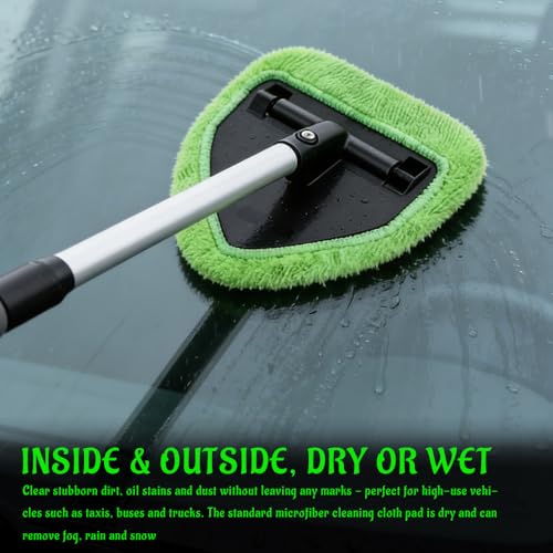Windshield Cleaner Tool, Windshield Cleaning Tool, Car Window Cleaner with 4 Reusable and Washable Microfiber Pads and Extendable Handle, Auto Inside Glass Wiper Kit for Auto Glass Cleaning