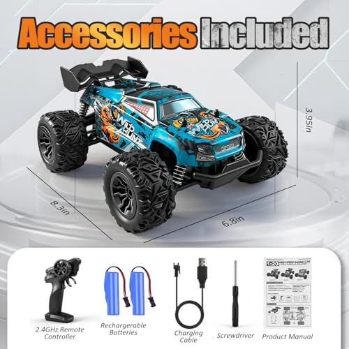 Remote Control Car for Kids, All-Terrain Remote Control Truck for Boys, Rechargeable Rc Truck, 1:20, 20KM/H, 2.4GHZ, Speed Friendly, Sturdy, Ideal Gift for Christmas, Birthday, Kids, Beginner (Blue) - color: Blue