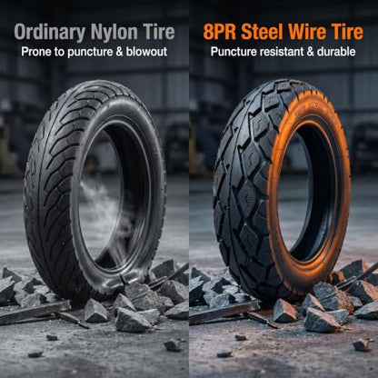 10 Inch Electric Scooter Tire, 3.00-10 8PR Steel Wire Tubeless Tire, 8pr 10in Off-Road Non-Slip Wear-Resistant Thick Rubber for Motorcycle, Scooter, E-Bike, Mopeds Tires with 10 Inches Rims, 2PC - size: 3.00-10 Steel Wire Tubeless Tire