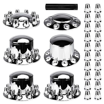 Aeagle Dome Axle Cover Combo Kits for Semi Truck Hubs w/Screw-On 33mm Lug Nut, ABS Plastic Chrome Plated, 2 Front & 4 Rear, 10 Hole Removable Caps, 6Pcs - color: Front & Rear Dome