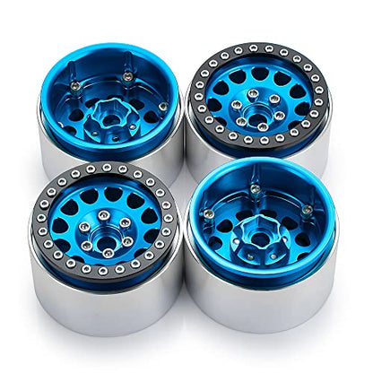Aluminum 1.9" Beadlock Wheels Rim for Axial SCX10 II III TRX4 D90 | 1/10th RC Crawler Vehicel Car Parts - color: Blue