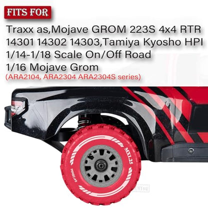 RC MX1.25 RC Truck Wheel Tires for Traxx as/Mojave GROM 223S 4x4 RTR,14301 14302 14303,Tamiya Kyosho HPI 1/14-1/18 Scale On/Off Road,RC Monster Truck Car Wheels,Grey-Red - color: Grey-red(rc Wheels Tires)