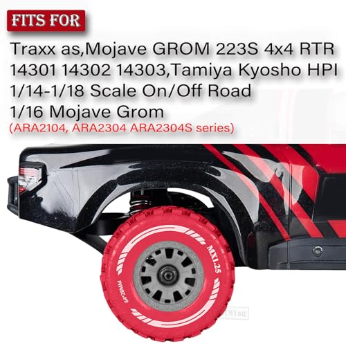 RC MX1.25 RC Truck Wheel Tires for Traxx as/Mojave GROM 223S 4x4 RTR,14301 14302 14303,Tamiya Kyosho HPI 1/14-1/18 Scale On/Off Road,RC Monster Truck Car Wheels,Grey-Red - color: Grey-red(rc Wheels Tires)