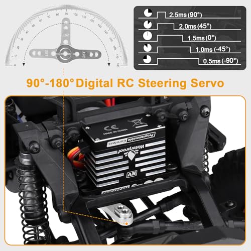 HobbyPark Waterproof RC Servo High Torque Coreless Motor Metal Gear Digital Servo Aluminum Case Parts for 1/8 1/10 RC Crawler SCX10 TRX4 RC Truck RC Car Buggy Basher Control Angle 180° (55kg Torque)