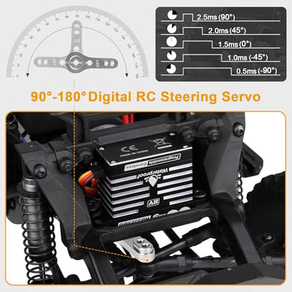 HobbyPark Waterproof RC Servo High Torque Coreless Motor Metal Gear Digital Servo Aluminum Case Parts for 1/8 1/10 RC Crawler SCX10 TRX4 RC Truck RC Car Buggy Basher Control Angle 180° (55kg Torque)