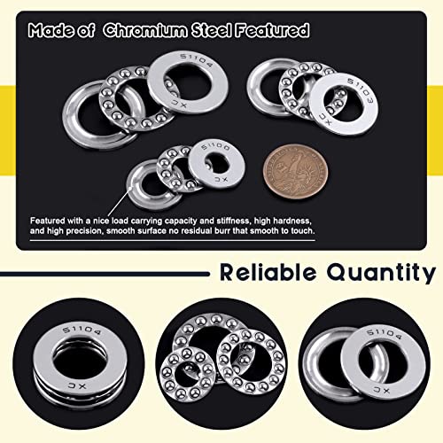 9 Pcs 3 Type Thrust Ball Bearings Set, Chrome Steel Single Row Roller for Automobiles, Pump, Machine Tools(51103,51104, 51100)