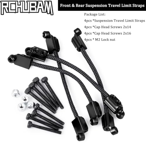 Front & Rear Suspension Travel Limit Straps for LOSI 1/18 Mini LMT Monster | 4PCS RC Shock Absorber Protection Straps,Aluminum & Nylon, 64mm C-C - color: Black