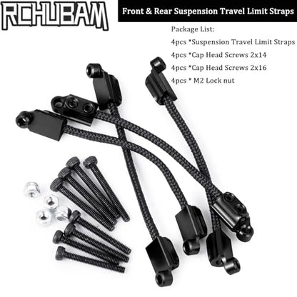 Front & Rear Suspension Travel Limit Straps for LOSI 1/18 Mini LMT Monster | 4PCS RC Shock Absorber Protection Straps,Aluminum & Nylon, 64mm C-C - color: Black