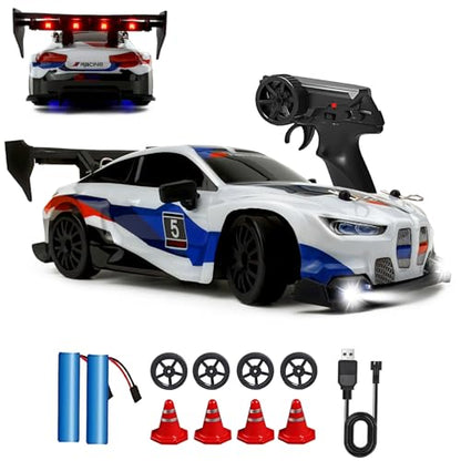 HTURCCOP RC Drift Car 2.4GHz 1:24 Scale 4WD 25KM+/H High Speed Model Vehicle with LED Lights Drifting Tire Racing Sport Toy Car for Adults Boys Girls Kids Gift (White) - color: White
