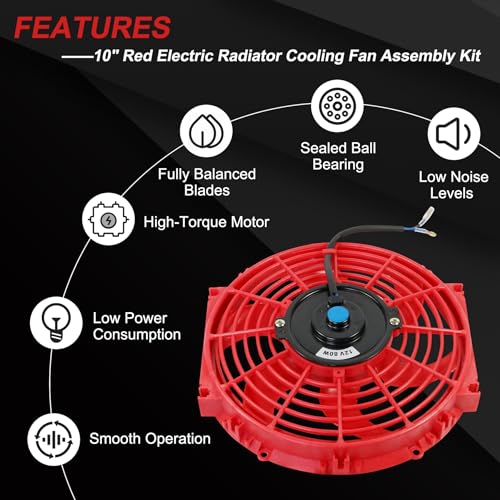 JDMSPEED New 10 Inch Slim Fan Push Pull Electric Radiator Cooling 12V Mount Universal Kit Red - color: Red, size: 10 Inch