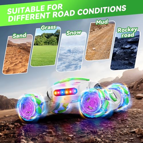 Nicella Gesture Sensing RC Stunt, Remote Control Car 360° Rotating 4WD 2.4Ghz RC Cars Transform Hand Controlled Car Toys with Light & Music, Best Gifts for Boys Age 6-7 8-12 - color: Green