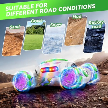 Nicella Gesture Sensing RC Stunt, Remote Control Car 360° Rotating 4WD 2.4Ghz RC Cars Transform Hand Controlled Car Toys with Light & Music, Best Gifts for Boys Age 6-7 8-12 - color: Green