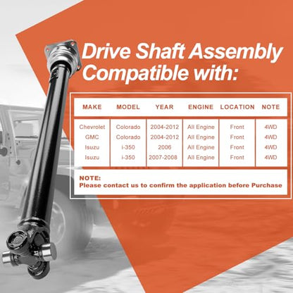Drive Shaft Prop Shaft Driveshaft Assembly [4WD] Compatible with Chevrolet 2004-2012 Colorado & GMC 2004-2012 Canyon & Isuzu 2006 i-350, 2007-2008 i-370, Replace# 15104642