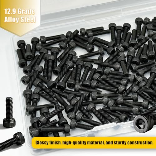 150pcs M4 x 16mm Screws, Hex Socket Head Cap Screws Bolts, 12.9 Grade Alloy Steel, Black Zinc Plated, Allen Socket Drive, Full-Threads, Small Metric Screws - size: M4*16mm 150pcs