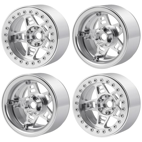 4Pcs Metal 2.2" Beadlock Wheel Rim Set 35mm, Silver | Upgrade Parts, For 1/10 Axial SCX10 90046 TRX4 D90, RC Crawler Car - color: Silver