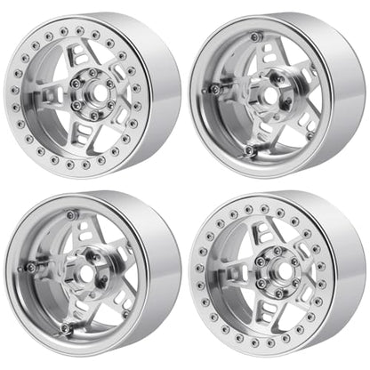 4Pcs Metal 2.2" Beadlock Wheel Rim Set 35mm, Silver | Upgrade Parts, For 1/10 Axial SCX10 90046 TRX4 D90, RC Crawler Car - color: Silver