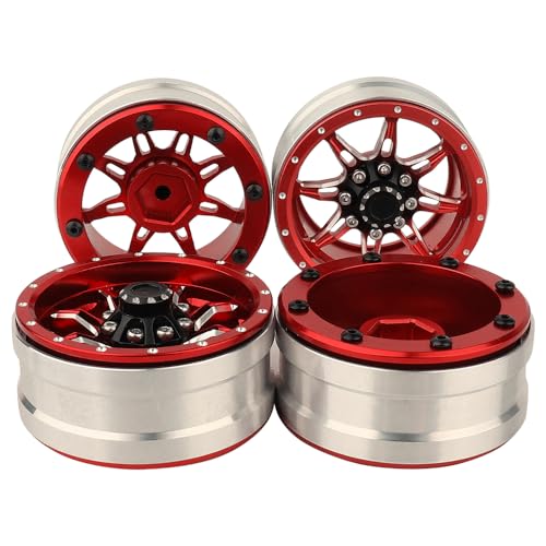 1.9 inch Metal Beadlock Wheel Rims Hubs for Axial SCX10 I II III 90046 SCX10 PRO Capra TRX4 RC4WD D90 1/10 RC Rock Car Crawler Upgrade Part (red) - color: Red