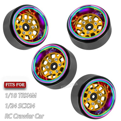 RC 1.3 Beadlock Wheel Rims for 1/18 TRX4M 1/24 SCX24 RC Crawler Car,Aluminum Alloy Beadlock Wheel Rim Hub,4Pcs RC Off Road Buggy Rally Truck Car Wheels Rims,Yellow - color: Yellow - (1.3 Beadlock Rims)