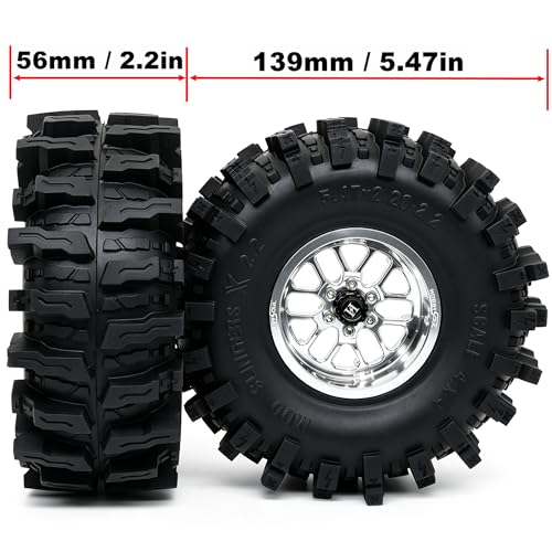 5.47'' Tall Mud Slingers X RC Crawler 2.2 Wheels Tires,4-Pack | -11mm negative offset silver beadlock wheel rims,T8 Compound Tire, For 1/10 RC Crawlers Truck Upgrades - color: Silver, size: 139mm / 5.47inch Tall