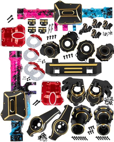 RC Upgrades Part for 1/10 TRX4,Brass Front & Rear Portal Axles,Diff Covers,Inner & Outer Portal Cover Housing,Axle Mount,Caster Blocks C Hub Carrier,Hex Hub w/Red Diff Covers,Colorful (Pink Blue Tone) - color: Colorful (Pink Blue Tone) (Upgrades)
