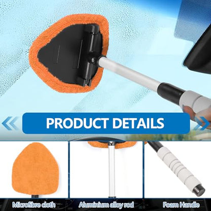 Wuyaoyao Car Windshield Cleaning Tool, Car Windshield Window Cleaner, Auto Window Glass Cleaning Kit with Extendable Handle & Reusable Microfiber Pad & Spray Bottle, Universal Car Accessories (Orange) - color: Orange