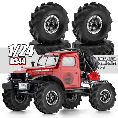 REDSPIDER 1.0 Beadlock Wheels and MUD Tires Set for 1/24 1/18 RC Crawler Car SCX24 TRX4M FCX24M FCX18 TRX4M UTB18 (Black) - color: Black