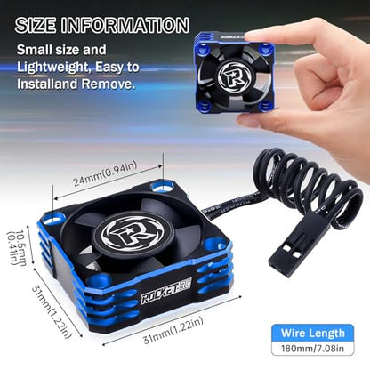 Surpass Hobby 30mm Motor Cooling Fan,28000RPM ESC Cooling Fan,Rc Heatsink for 1/8 1/10 1/12 RC Car 540 550 Brushless Motor (Black Blue) - color: blue