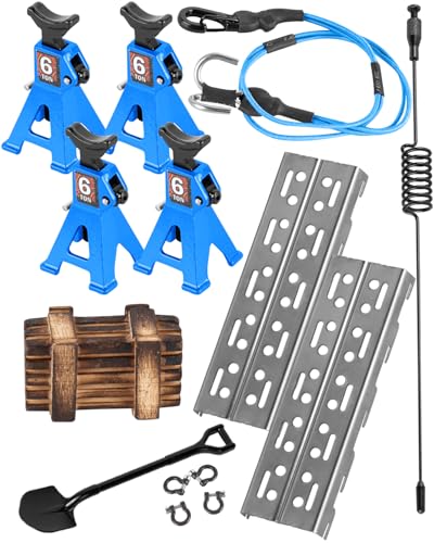 RC Crawler Accessories Roof Simulation for 1/18 1/24 RC Crawler Trx4m SCX24,Antenna/Jack Stands/Shackles/Shovel/Box/Metal Perforated Plates/Tow Rope,Blue - color: Blue(1set)