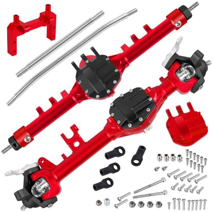 Aluminum Axles Upgrades Part for 1/10 SCX10 SCX10 II 90046 90047 RC Crawler Car,RC Alloy Front Rear Axle Hops Up,Red (Black Cover) - color: Red (Black Cover) - (Axles)