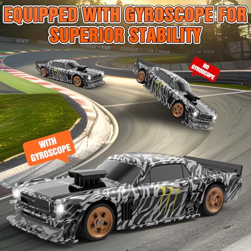 RC Drift car, 1/43 Mini Rc Drift car with Gyroscope, 2.4GHz Full Proportional Remote control Cars, 4WD High Speed Racing with Lights, Racing Tires, Model Cars Gift for Adults, Kids, Boys, Girls - color: Black