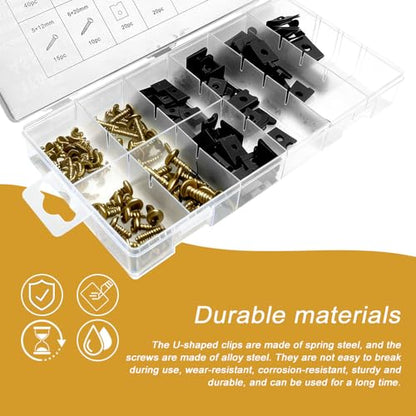 170PCS Car U-Clip and Screw Assortment Kit, Automotive U Nut Screw Clip, 9 Sizes Auto Body Panel Screws U Nuts Replacement, Vehicle U Clips Bolts Replacement Parts for Dash Door Panel Interior