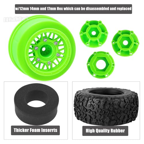12mm/14mm/17mm Hex RC Truck Tires for Slash 2WD 4×4,Arrm a Senton,Axia1,Rc 4wd,Red cat,RC Short Course Truck Wheels and Tires,Green - color: Green - (12mm/14mm/17mm Hex)